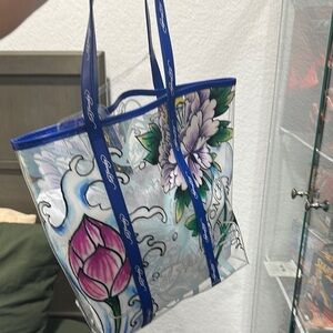 Ed hardy Floral Tote Bag with Blue Accents